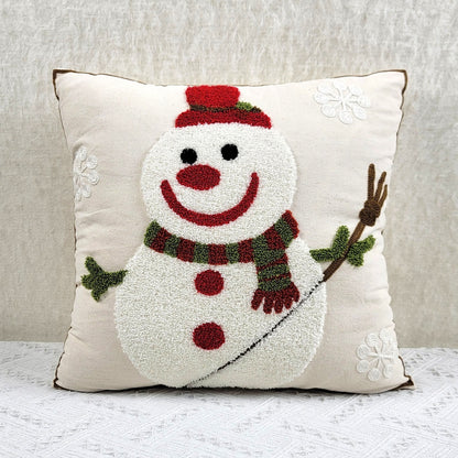 1pc Christmas Canvas Christmas Snowman Towel Embroidered Cushion Throw Pillow Cover