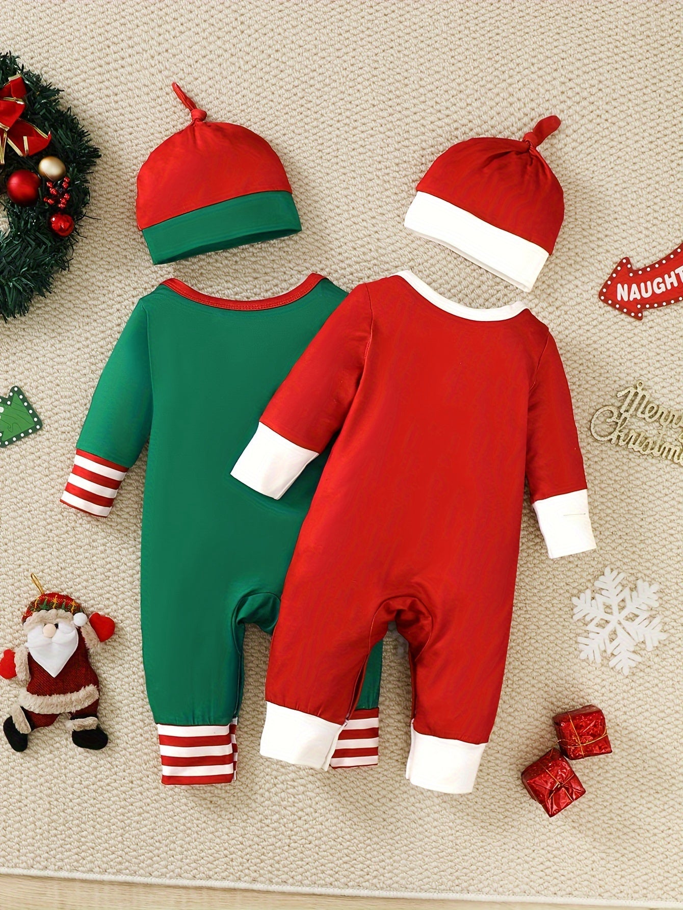 Two Sets of Combination Models Christmas Ha Ha Clothes for Boys Christmas Cute Long Sleeve and Pants Body Suit Ha Ha Clothes + Hat Christmas Gift New Year Gift, Perfect for Outdoor