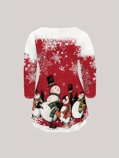 Women's Christmas 3-Piece Set, Cartoon Snowman Print, Knit Long Sleeve Tank Top, Cardigan, and Pants, Polyester, Round Neck, Festive Holiday Outfit