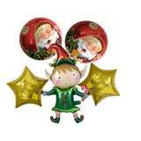 5pcs Christmas Party Aluminum Foil Balloons Set with Elf, Stars & Round Santa Patterns for Holiday Decoration, Suitable for Commercial Displays & Home Decor, Perfect for Events & Celebrations, Ages 14+