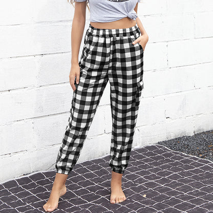 PEOPLETERRITORY popular new plaid pants children's 2025 small pants high waist elastic plaid casual pants  New pants