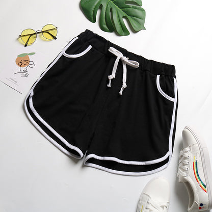 PEOPLETERRITORY New new sports shorts summer elastic drawstring pants sweat-absorbing breathable contrasting casual pants women