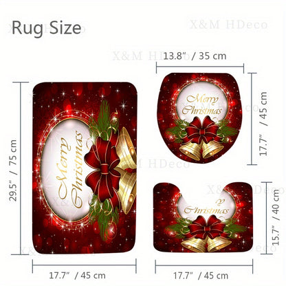 1/2/3pcs, Christmas Element Bell Bathroom Mat Set, Entrance Anti-slip Bathroom Floor Mat, Bathroom U-shaped Mat, Toilet Seat, Bathroom Decoration