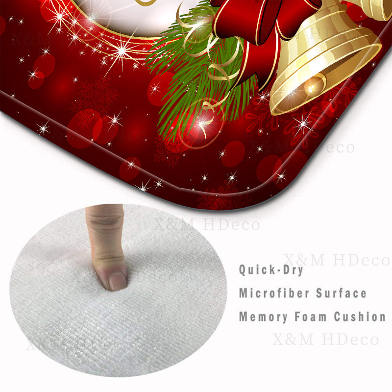 1/2/3pcs, Christmas Element Bell Bathroom Mat Set, Entrance Anti-slip Bathroom Floor Mat, Bathroom U-shaped Mat, Toilet Seat, Bathroom Decoration