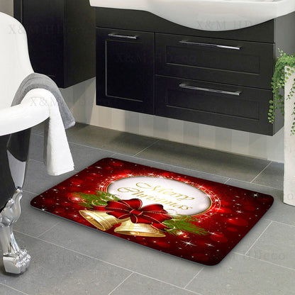 1/2/3pcs, Christmas Element Bell Bathroom Mat Set, Entrance Anti-slip Bathroom Floor Mat, Bathroom U-shaped Mat, Toilet Seat, Bathroom Decoration