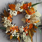 17.7inch White Pumpkins Fall Wreaths for Front Door with Pine Cones, Maple Leaf, and Berries Bunch Decoration for Thanksgiving Harvest Festival Indoor/Outdoor