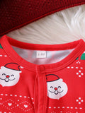 2pcs, Xmas Santa Claus & Snowman Pattern Striped Jumpsuit For Baby Boy's Fall Winter Outdoor Wear