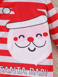 2pcs, Xmas Santa Claus & Snowman Pattern Striped Jumpsuit For Baby Boy's Fall Winter Outdoor Wear