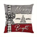 4pcs/ set Merry Christmas Xmas Tree Bow Pillow Covers, Farmhouse Christmas Tree Decorations, Merry Christmas Tree Hello Winter Holiday Decor Throw Cushion Cases For Couch Sofa Living Room Outdoor, Without Pillow Inserts, 18*18Inch