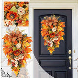 Fall Harvest Teardrop Swag, Hanging Teardrop Wreath for Front Door, Artificial Autumn Theme Swag Wall Decor Fall Leaves Swag for Thanksgiving Christmas Halloween Wall Decor