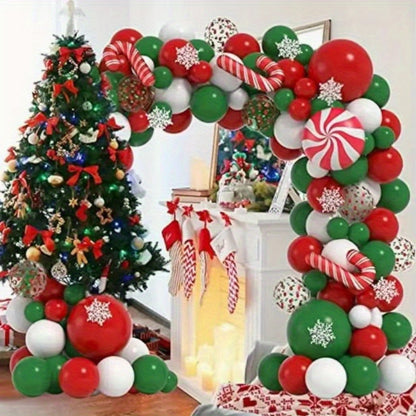 105pcs Christmas Balloon Arch Kit - Red & Green Candy Cane, Confetti Balloons, Wreath Set for Holiday, New Year & Birthday Party Decorations, Non-Electric, Aluminum & Latex Balloons for Ages 14+