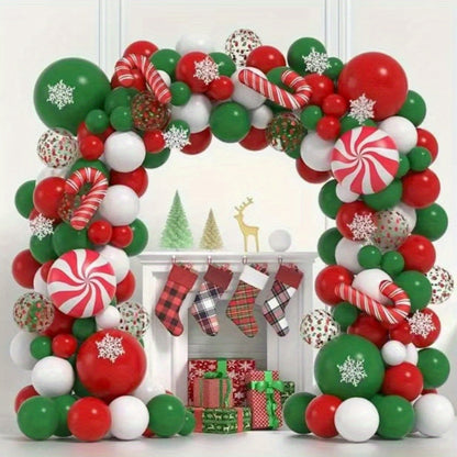 105pcs Christmas Balloon Arch Kit - Red & Green Candy Cane, Confetti Balloons, Wreath Set for Holiday, New Year & Birthday Party Decorations, Non-Electric, Aluminum & Latex Balloons for Ages 14+