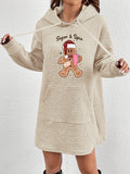 Women'S Casual Knit Waffle Sweatshirt Dress with Hood, Polyester, Front Pocket, Sugar & Spice Christmas Gingerbread Pattern for Fall/Winter