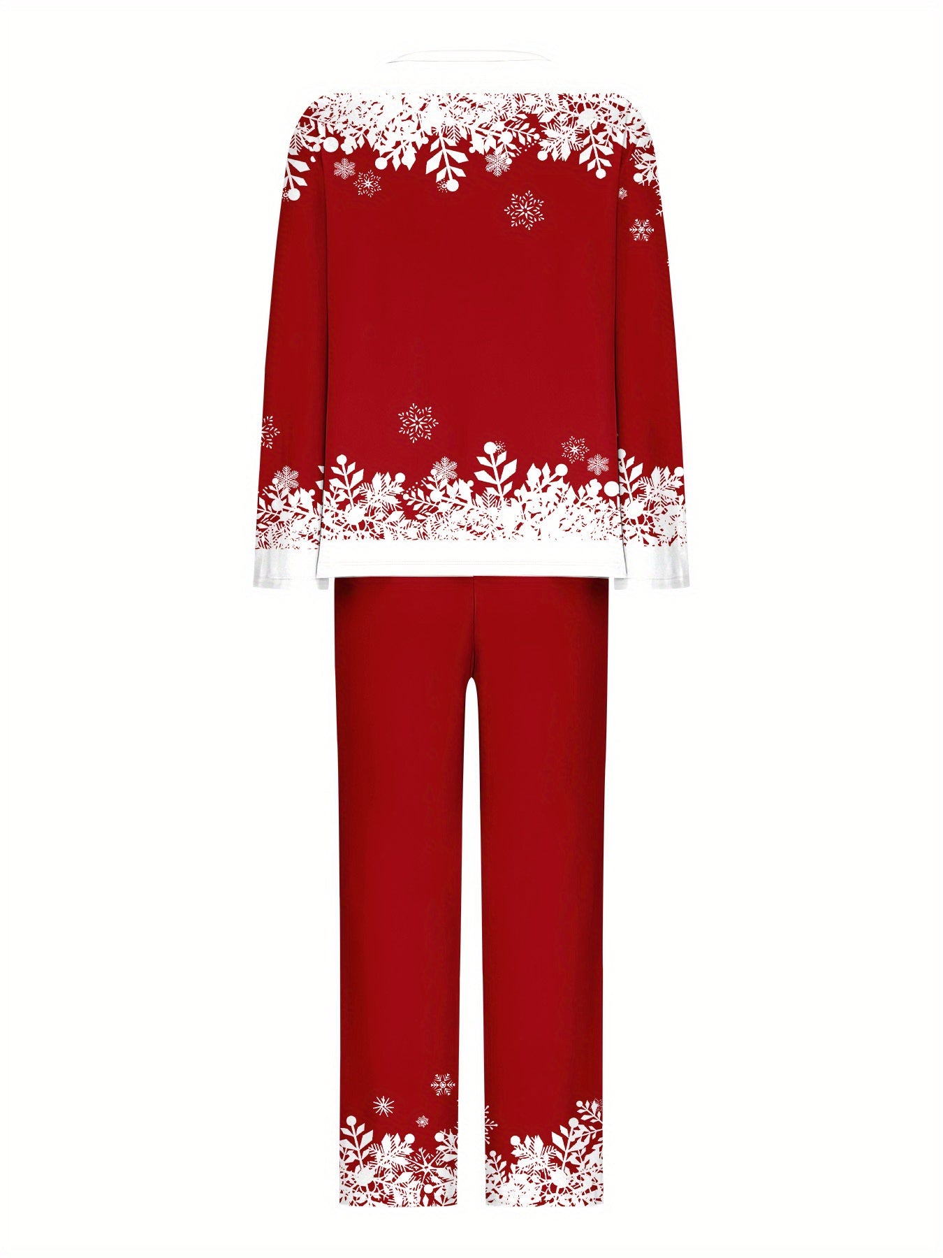 Plus Size Elegant Knit Co-ord Set with Snowman Print - V-neck Long Sleeve Pullover and Wide-Leg Pants, Polyester Blend with Elastane, Festive Design - Medium Stretch