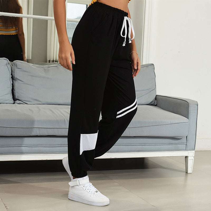 PEOPLETERRITORY popular   Cross-border Hot Trade Spring and Autumn Pants 2025 Casual Sports Pants Women's Striped Drawstring Sweatpants