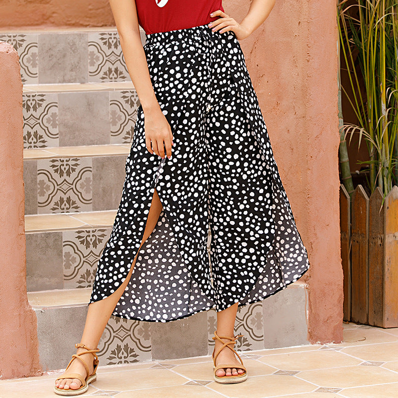 PEOPLETERRITORY New  cross-border 2025 women's clothing irregular printed pants printed wide-leg pants women's fashion polka dot pants