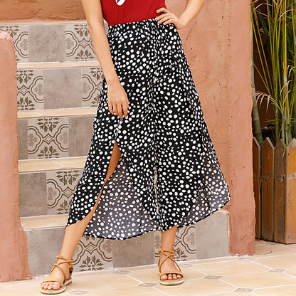 PEOPLETERRITORY New  cross-border 2025 women's clothing irregular printed pants printed wide-leg pants women's fashion polka dot pants