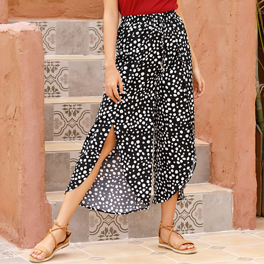 PEOPLETERRITORY New  cross-border 2025 women's clothing irregular printed pants printed wide-leg pants women's fashion polka dot pants