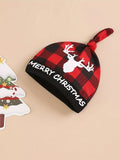 My First Christmas Outfit Infant Baby Boy Christmas Romper + Plaid Pants With Merry Christmas Hat Clothing Sets, Outdoor Cloth