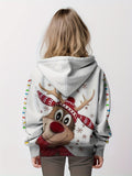 Girls' Festive Reindeer Graphic Lightweight Long Sleeve Hooded Sweatshirt Top for Spring/Fall, Perfect Gift Idea