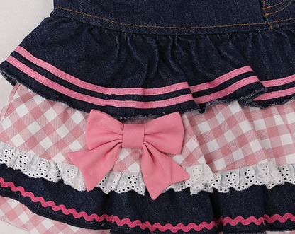 Territory Fashion Sweet Skirts for Women High Waist Plaid Bow Patchwork Denim Summer Skirt Preppy Style Loose All Match