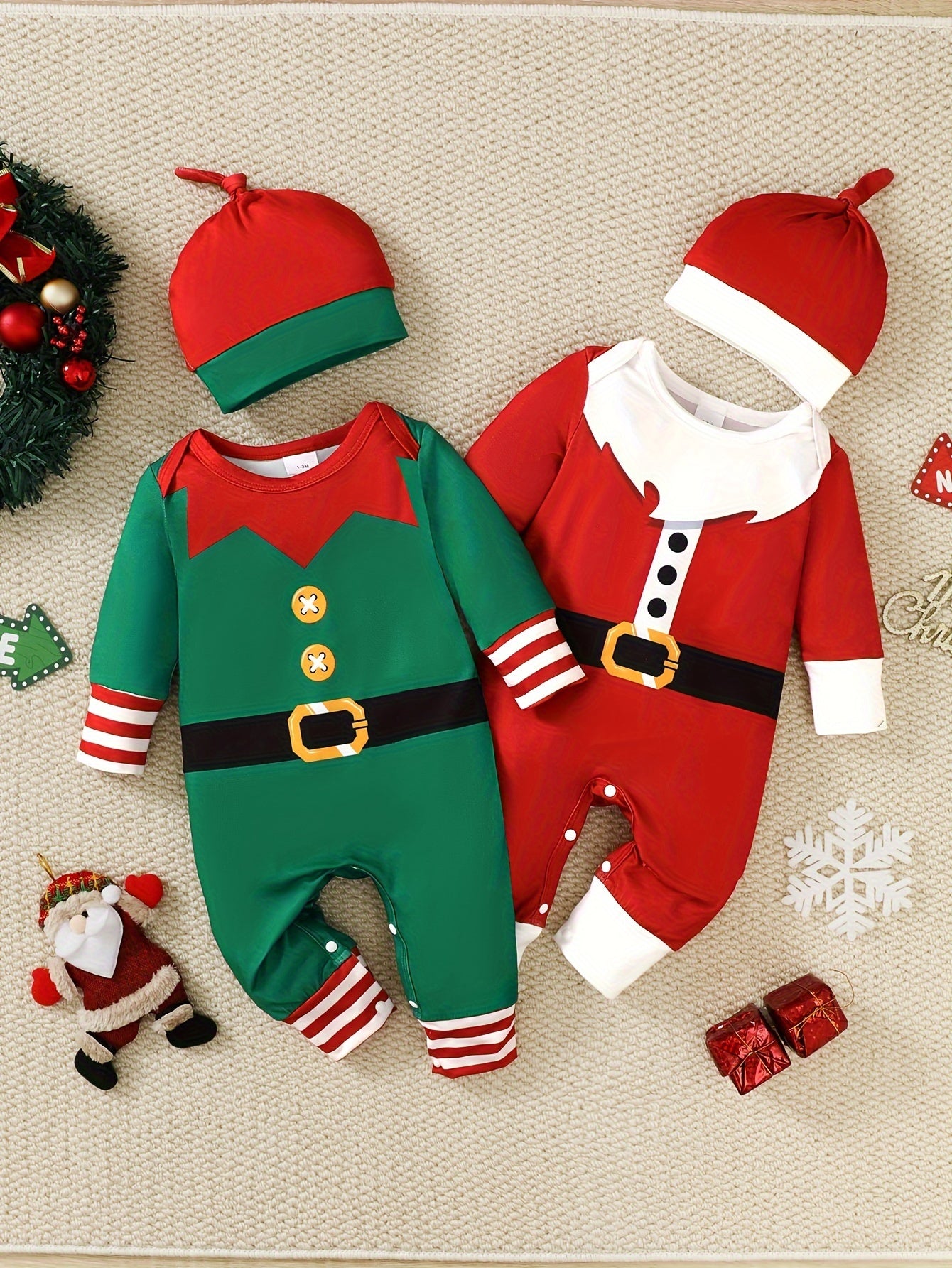 Two Sets of Combination Models Christmas Ha Ha Clothes for Boys Christmas Cute Long Sleeve and Pants Body Suit Ha Ha Clothes + Hat Christmas Gift New Year Gift, Perfect for Outdoor