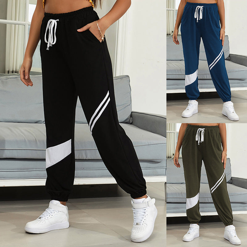 PEOPLETERRITORY popular   Cross-border Hot Trade Spring and Autumn Pants 2025 Casual Sports Pants Women's Striped Drawstring Sweatpants