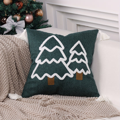 1-Pack 18"x18" Machine Washable Polyester Weave Contemporary Christmas Tree Decorative Cushion Cover with Zipper Closure for Living Room Festive Decor - No Insert Included