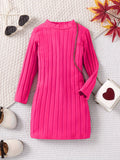 93% Cotton Elegant Ribbed Knit Long Sleeve Dress for Girls - Soft, Warm, and Breathable Fabric - Perfect for Fall, Winter, and Christmas Gift Ideas