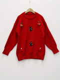 Long-sleeve Knitted Christmas-themed Teen Girls Creative Sweater, Crew Neck Jumper Tops with Stocking Socks Design