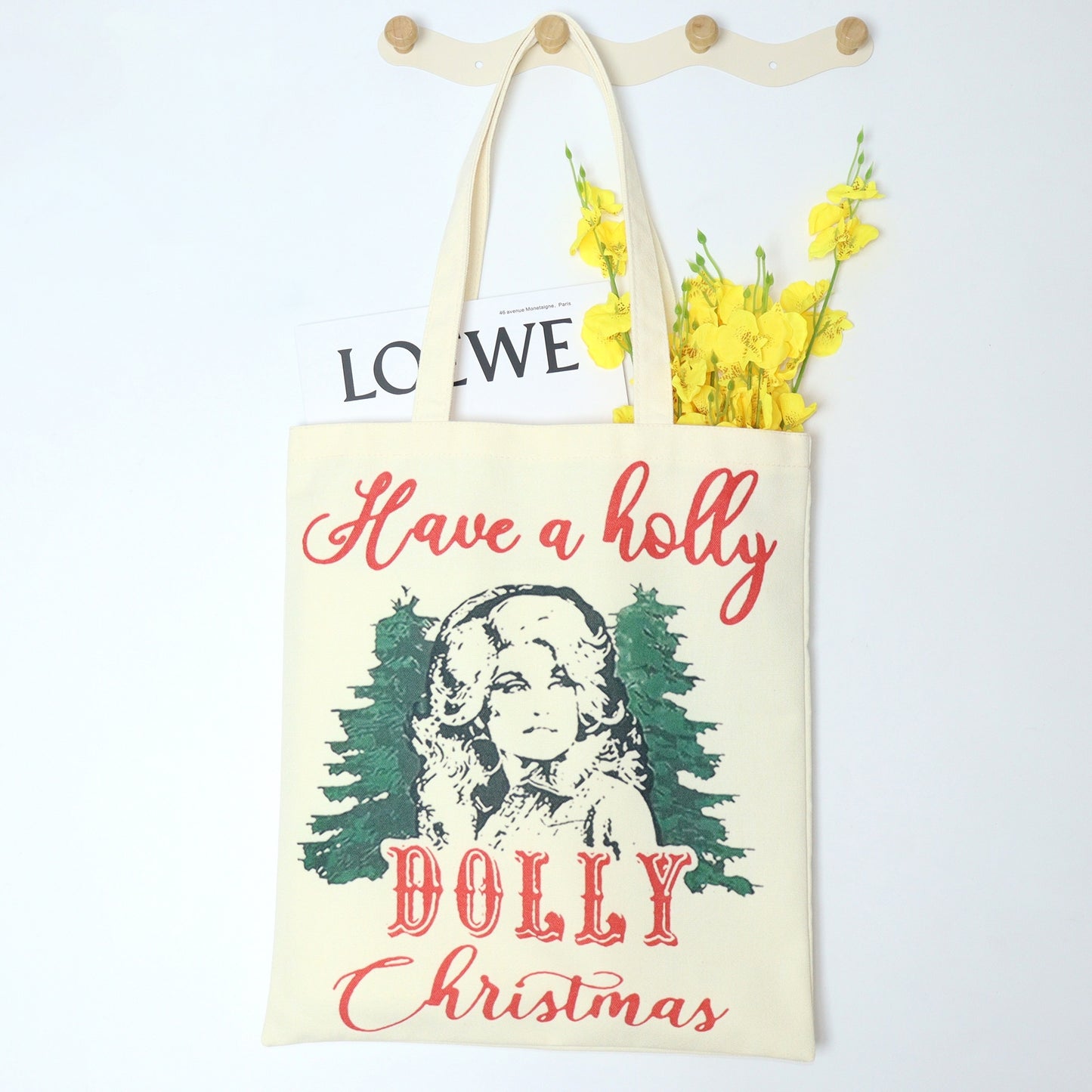 1pc Festive Canvas Tote Bag, Polyester Soft Shell Daypack Backpack with "Have a Holly Jolly Christmas" Print, Large Capacity Casual Shoulder Bag for Shopping, Non-Waterproof, Hand Wash Only