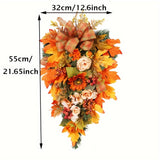 Charming Autumn Harvest Wreath - Sunflower, Maple Leaf & Rose Design | Perfect for Halloween & Thanksgiving Decor | Indoor/Outdoor Home Accent