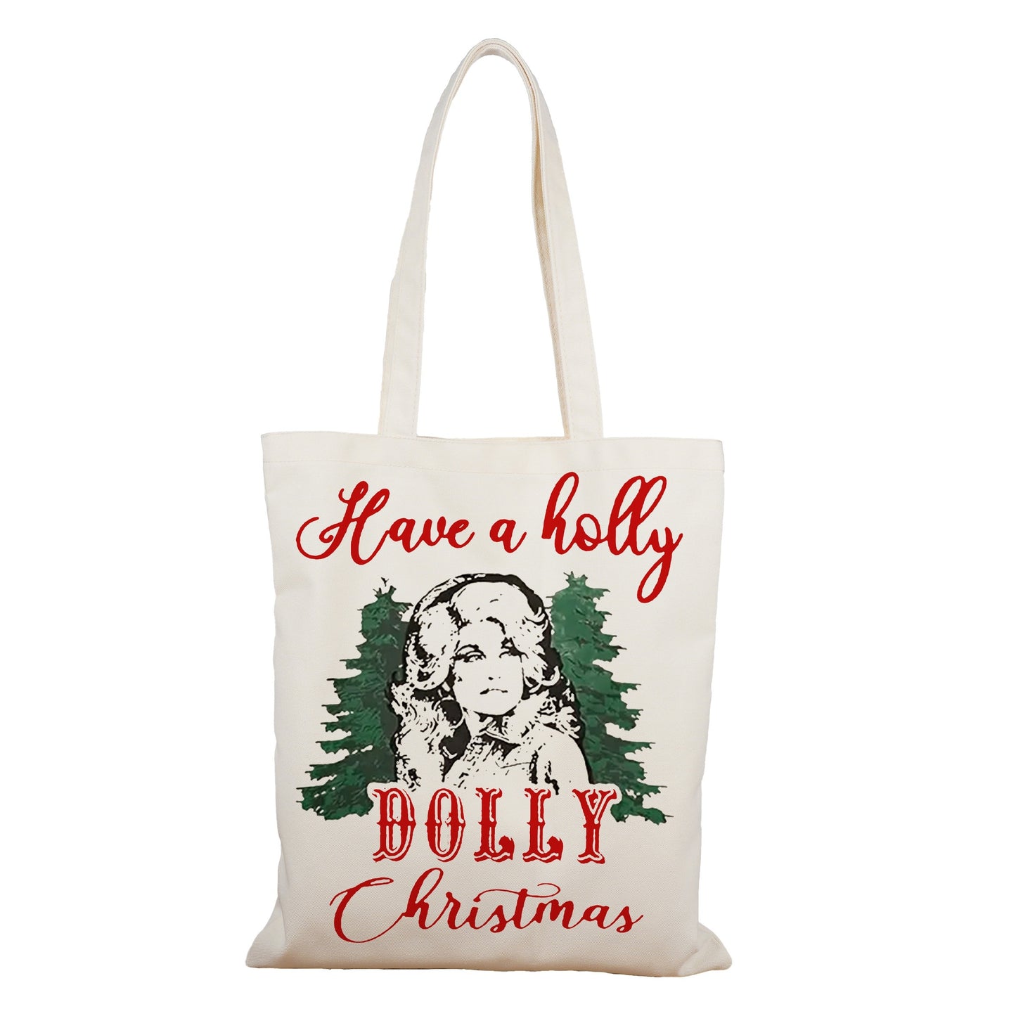 1pc Festive Canvas Tote Bag, Polyester Soft Shell Daypack Backpack with "Have a Holly Jolly Christmas" Print, Large Capacity Casual Shoulder Bag for Shopping, Non-Waterproof, Hand Wash Only