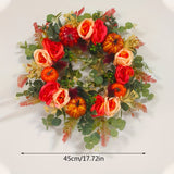 17.7in Durable Fall Peony and Pumpkin Wreath, Farmhouse Autumn Wreath for Front Door with Berry Pumpkin Harvest for Halloween Home Decor