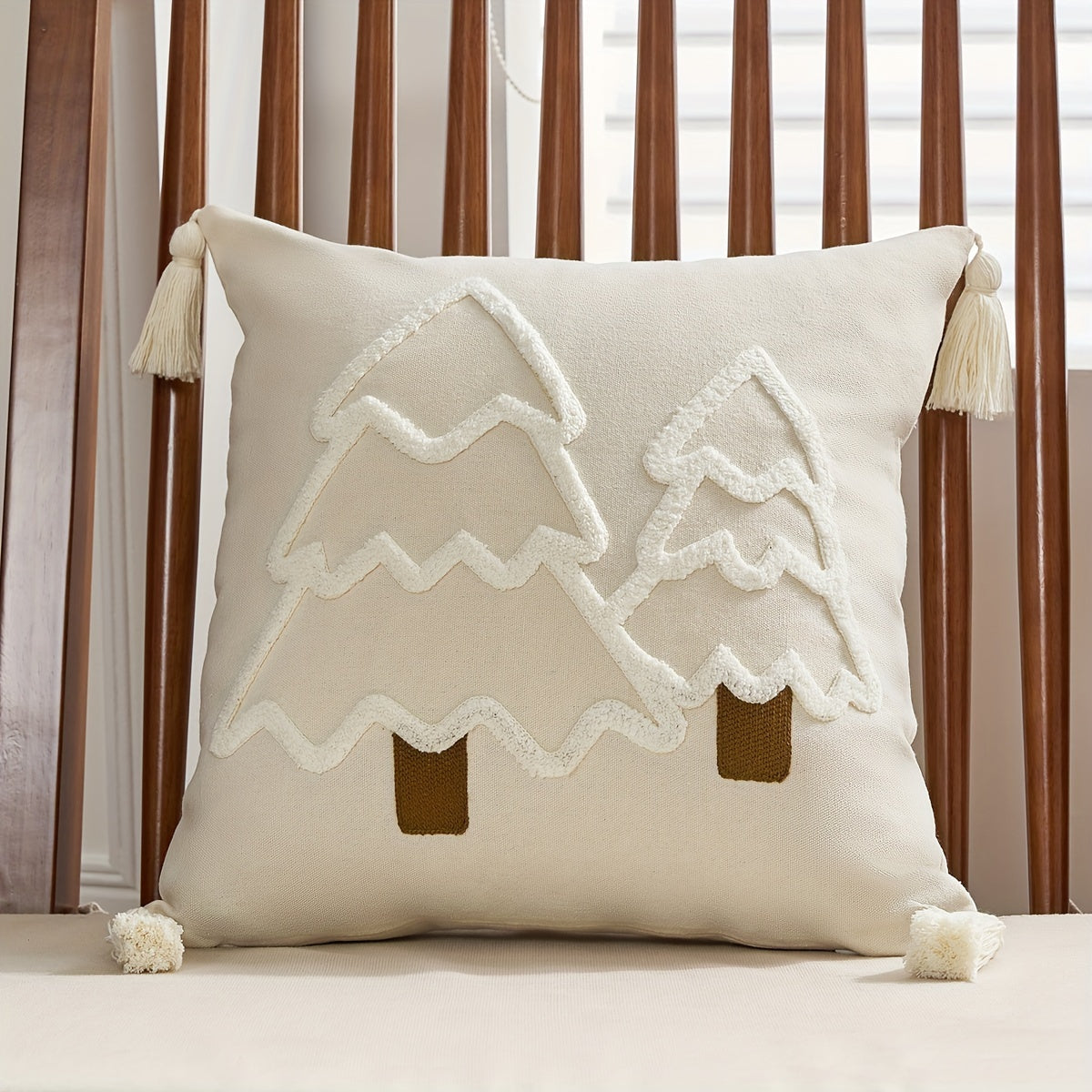 1-Pack 18"x18" Machine Washable Polyester Weave Contemporary Christmas Tree Decorative Cushion Cover with Zipper Closure for Living Room Festive Decor - No Insert Included