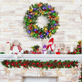 24" Pre-Lit Christmas Wreaths, Lighted Christmas Wreath For Front Door, Christmas Red Berries, Pine Cones Wreath, Xmas Wreath Decor For Window Fireplace, Green