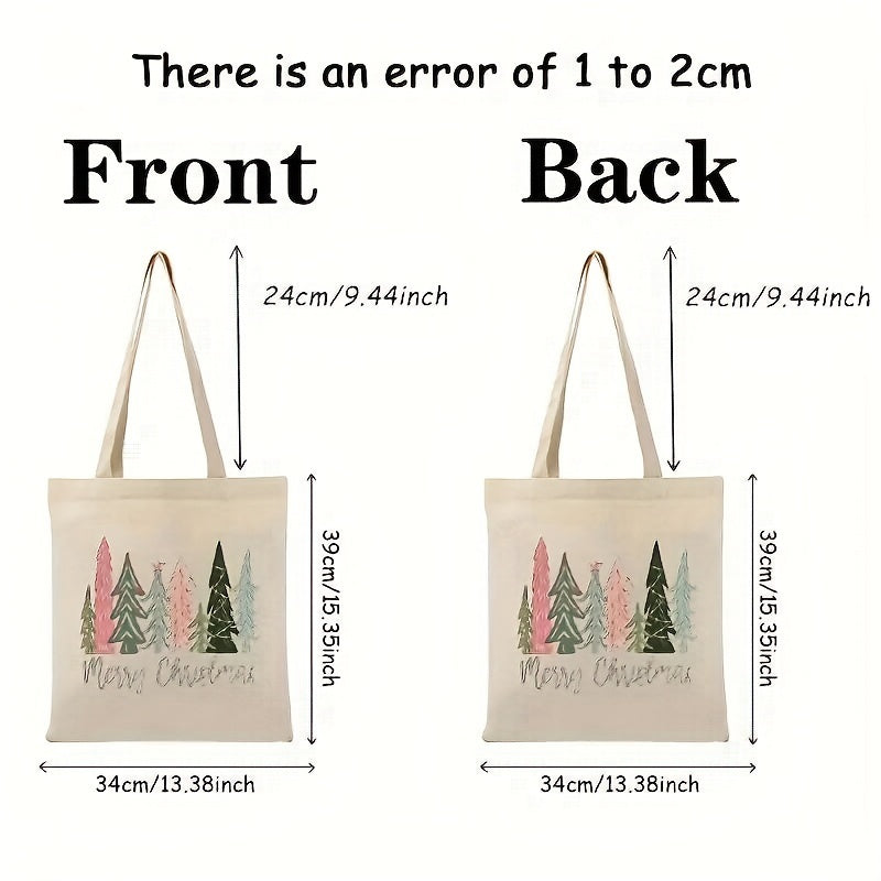 1pc Festive Xmas Tree Pattern Canvas Shopping Tote Bag - Reusable Luggage Handle Wrap for Ladies, Christmas New Year Gift, Durable Storage Bag with Stylish Design