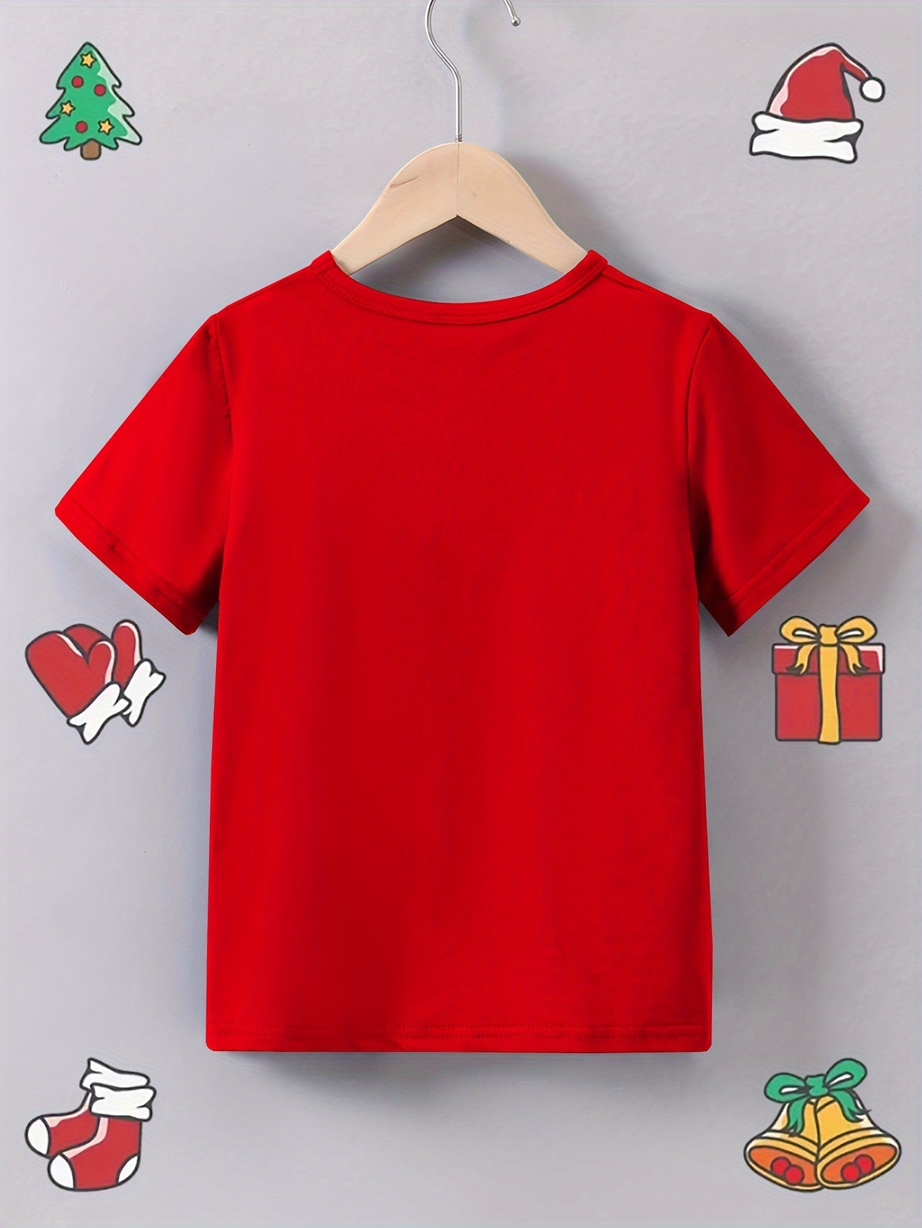 [Customer Favorite] Boys' Summer Skateboard Santa Print T-Shirt - Casual, Comfy Polyester Blend, Round Neck, Non-Transparent - Perfect for Christmas