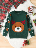 Boys' Festive Christmas Reindeer & Bear Sweater - Cozy Knit Pullover for Spring, Fall & Winter