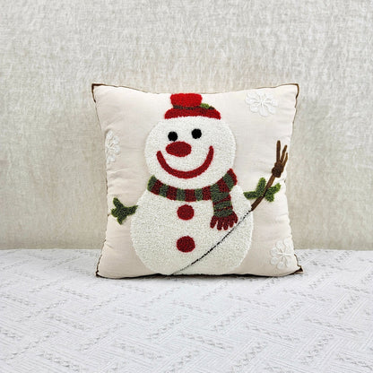 1pc Christmas Canvas Christmas Snowman Towel Embroidered Cushion Throw Pillow Cover