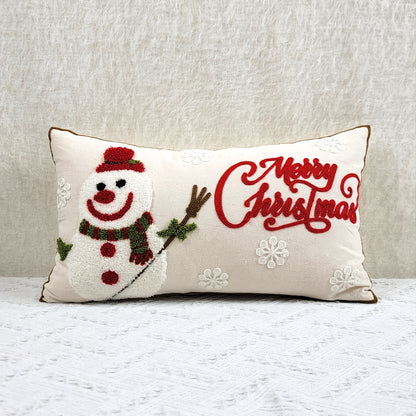 1pc Christmas Canvas Christmas Snowman Towel Embroidered Cushion Throw Pillow Cover