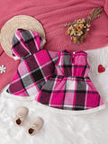 Christmas Style Toddler Baby Girl's Stylish Fleece Lined Plaid Coat + Plaid Dress Set, Warm Outfit For Fall & Winter Outdoor Clothes