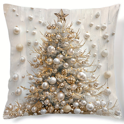 1pc Contemporary Christmas Tree Digital Print Throw Pillow Cover, Hand Wash Only, Zipper Closure, Woven Polyester, Versatile Room Decor - 17.7"x17.7"