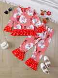 2pcs Toddler Girls Christmas Outfits Santa Claus Graphic Sets Pullover + Flare Pants Gift for Girl's Outdoor Wear