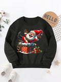 Boys' Cozy Fleece-Lined Christmas Sweatshirt with Santa & Chimney Print - Casual Long Sleeve Pullover for Fall/Winter