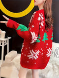 1pc Vintage Style Christmas Embroidered Polyester Sweater for Women - Festive Plant Pattern, Casual Pullover, Round Neck, High Elasticity, Regular Length, Autumn/Winter Season