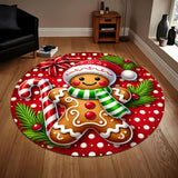 Christmas Gingerbread for Man Round Rug - Soft, Absorbent & Non-Slip, Perfect for Entryway, Living Room, Bedroom Decor | Machine Washable Flannel Memory Foam Mat