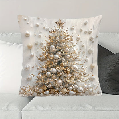 1pc Contemporary Christmas Tree Digital Print Throw Pillow Cover, Hand Wash Only, Zipper Closure, Woven Polyester, Versatile Room Decor - 17.7"x17.7"