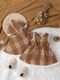 Christmas Style Toddler Baby Girl's Stylish Fleece Lined Plaid Coat + Plaid Dress Set, Warm Outfit For Fall & Winter Outdoor Clothes