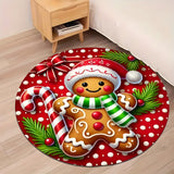 Christmas Gingerbread for Man Round Rug - Soft, Absorbent & Non-Slip, Perfect for Entryway, Living Room, Bedroom Decor | Machine Washable Flannel Memory Foam Mat